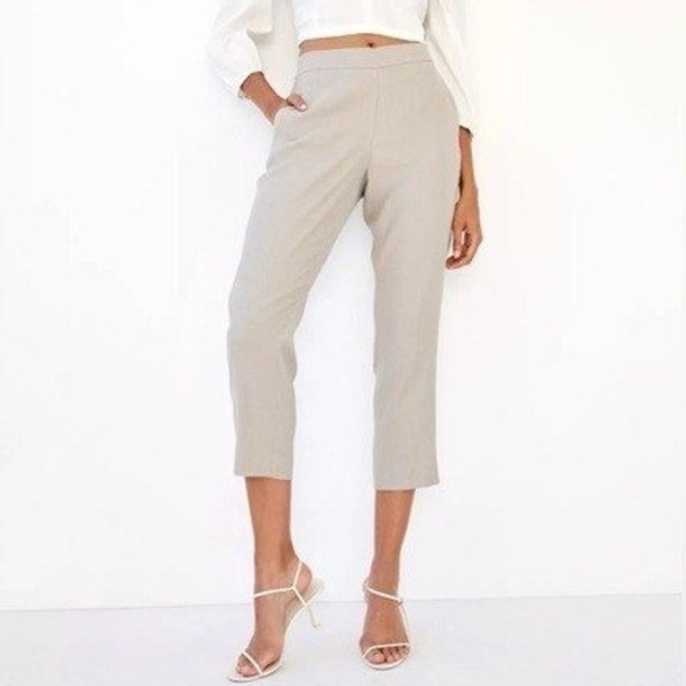 Babaton Aritzia Tan Conan Linen Trouser‎ Pants Cropped Tapered Size 8